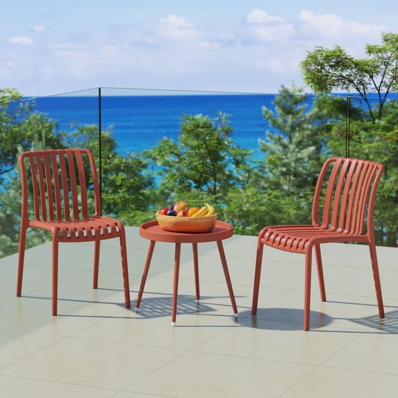 WestinTrends Playa 3-Piece Outdoor Patio Bistro Balcony Furniture Set With Stackable Chairs, Red