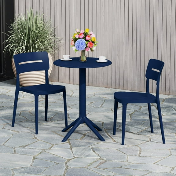 WestinTrends Playa 3-Piece Outdoor Resin Patio Bistro Set with Stackable Patio Dining Chairs, Navy Blue