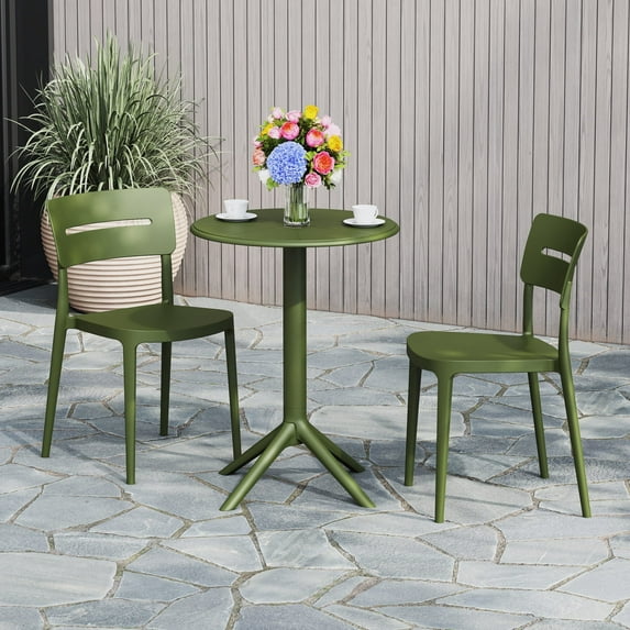 WestinTrends Playa 3-Piece Outdoor Resin Patio Bistro Set with Stackable Patio Dining Chairs, Olive Green