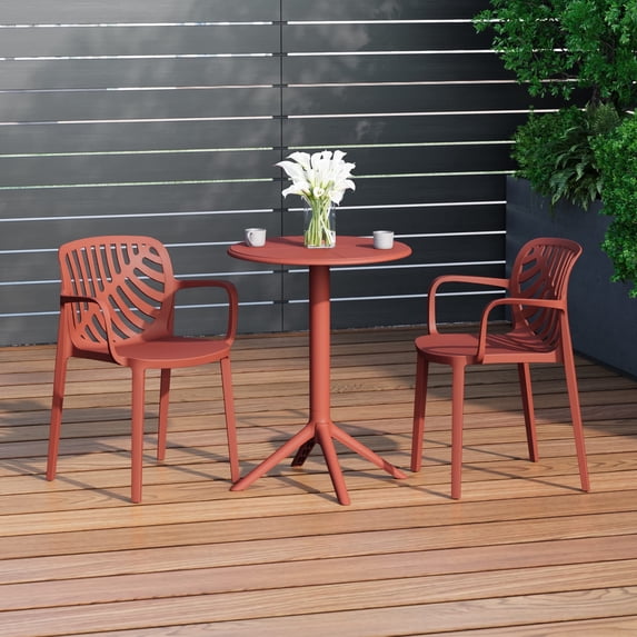 WestinTrends Playa 3-Piece Outdoor Resin Patio Bistro Table Set with Stackable Patio Dining Side Chairs For 2, Red