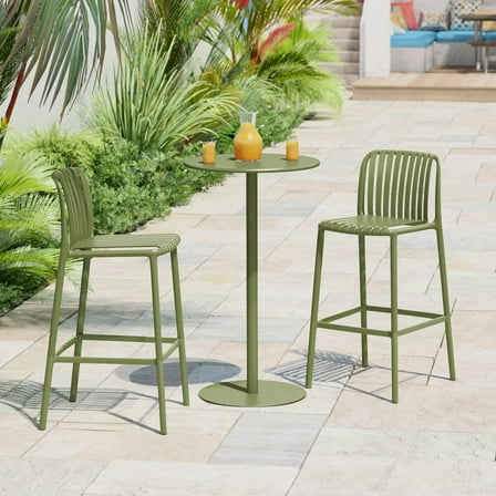 WestinTrends Playa 3-Piece Patio Adjustable Bar Table with Stackable Patio Bar Stools, Olive Green