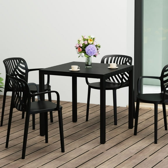 WestinTrends Playa 31.5" Iron Metal Frame Outdoor Square Patio Dining Table, Black