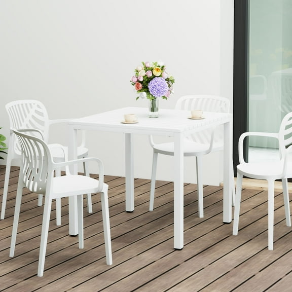 WestinTrends Playa 31.5" Iron Metal Frame Outdoor Square Patio Dining Table, White