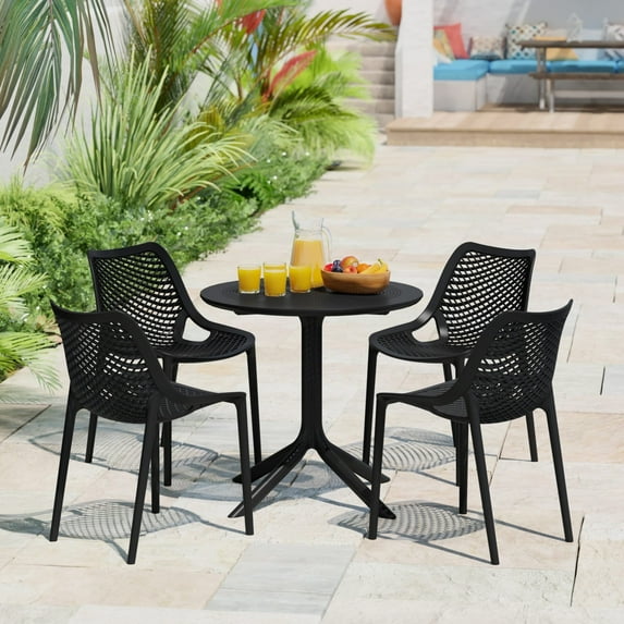 WestinTrends Playa 31.5" Round Plastic Outdoor Patio Dining Table for 4, Black