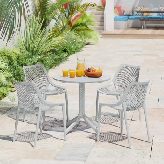WestinTrends Playa 31.5" Round Plastic Outdoor Patio Dining Table for 4, Gray