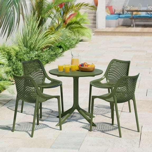 WestinTrends Playa 31.5" Round Plastic Outdoor Patio Dining Table for 4, Olive Green