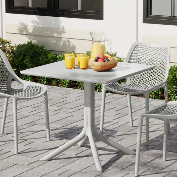 WestinTrends Playa 31.5" Square Outdoor Plastic Resin Patio Dining Table for 4, Gray