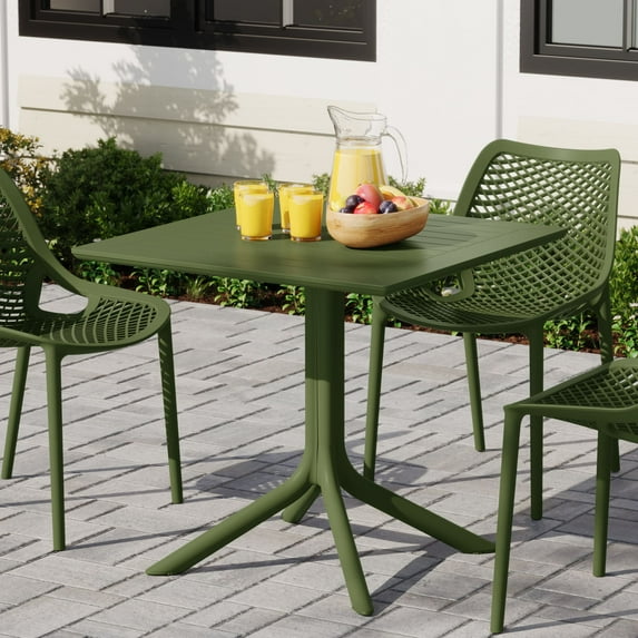 WestinTrends Playa 31.5" Square Outdoor Plastic Resin Patio Dining Table for 4, Olive Green
