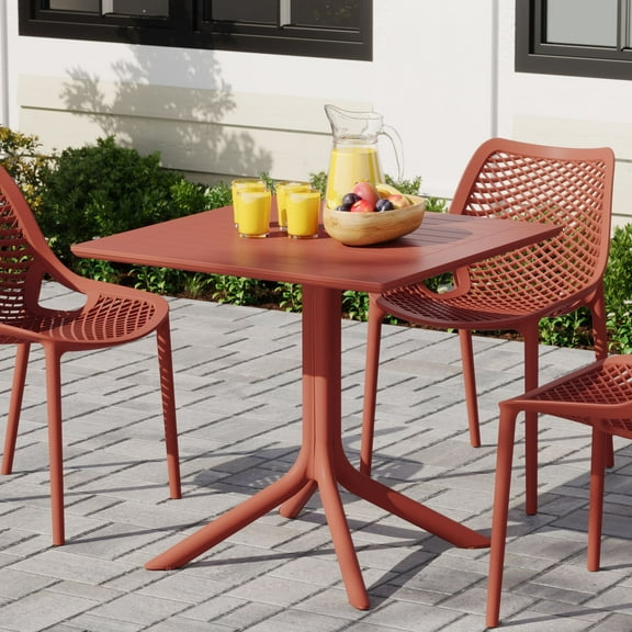 WestinTrends Playa 31.5" Square Outdoor Plastic Resin Patio Dining Table for 4, Red