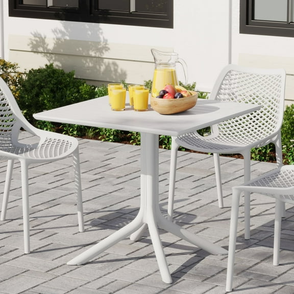 WestinTrends Playa 31.5" Square Outdoor Plastic Resin Patio Dining Table for 4, White