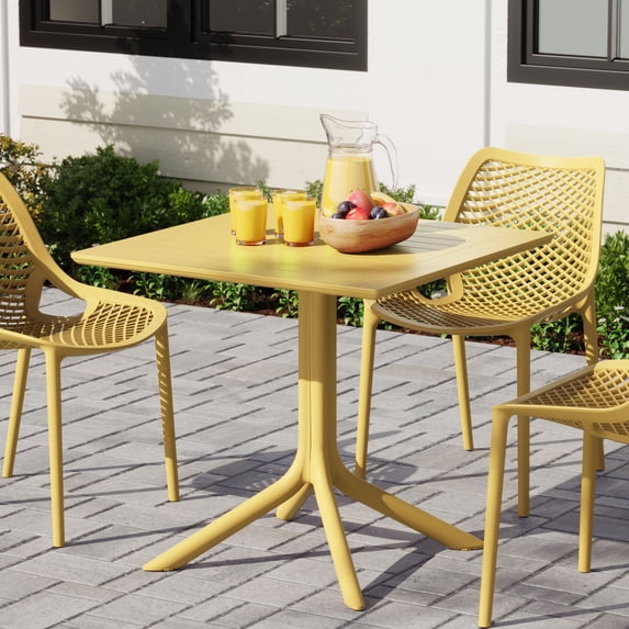 WestinTrends Playa 31.5" Square Outdoor Plastic Resin Patio Dining Table for 4, Yellow