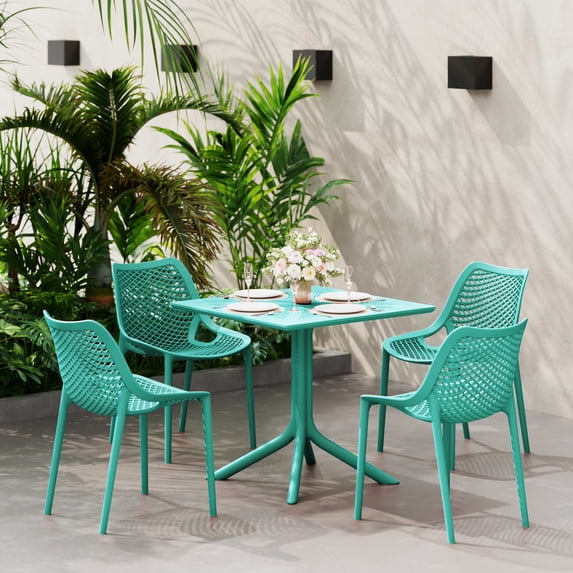 WestinTrends Playa 31.5" Square Plastic Outdoor Patio Dining Table for 4, Turquoise