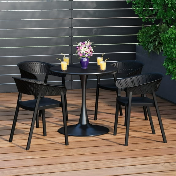 WestinTrends Playa 5-Piece Indoor Outdoor Metal Patio Dining Table Set With Stackable Patio Chairs, Black
