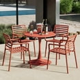thumbnail image 1 of WestinTrends Playa 5-Piece Indoor Outdoor Metal Patio Dining Table Set With Stackable Plastic Patio Arm Chairs, Red, 1 of 15