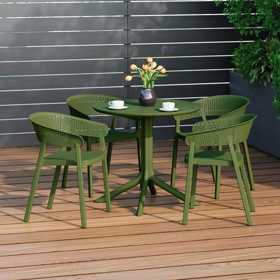 WestinTrends Playa 5-Piece Modern Patio Round Dining Table Set with Stackable Patio Dining Chairs, Olive Green