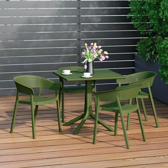 WestinTrends Playa 5-Piece Modern Patio Square Dining Table Set with Stackable Patio Dining Chairs, Olive Green