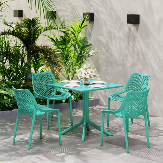 WestinTrends Playa 5-Piece Modern Square Patio Dining Table Set with Stackable Patio Dining Chairs, Turquoise