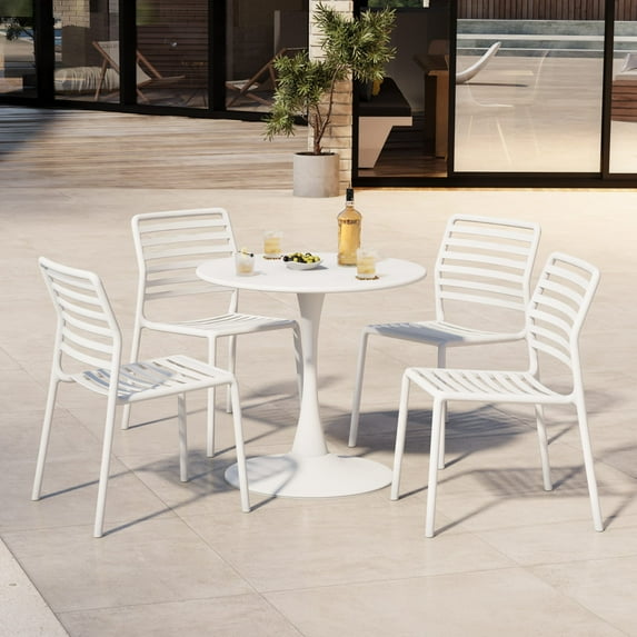 WestinTrends Playa 5-Piece Outdoor Indoor Metal Patio Dining Table Set With Stackable Plastic Patio Side Chairs, White