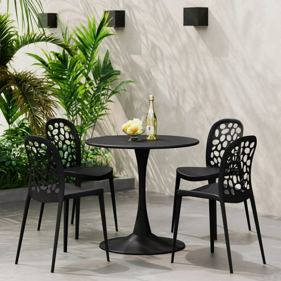 WestinTrends Playa 5-Piece Outdoor Indoor Metal Patio Dining Table Set With Stackable Polypropylene Patio Side Chairs, Black