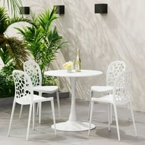 WestinTrends Playa 5-Piece Outdoor Indoor Metal Patio Dining Table Set With Stackable Polypropylene Patio Side Chairs, White