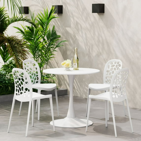 WestinTrends Playa 5-Piece Outdoor Indoor Metal Patio Dining Table Set With Stackable Polypropylene Patio Side Chairs, White