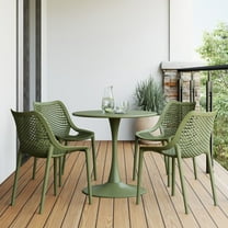 WestinTrends Playa 5-Piece Outdoor Indoor Round Metal Dining Table Set And Stackable Resin Patio Dining Side Chairs, Olive Green