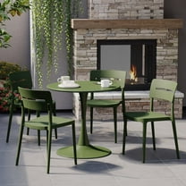WestinTrends Playa 5-Piece Outdoor Indoor Round Metal Patio Dining Table Set With Stackable Patio Chairs, Olive Green
