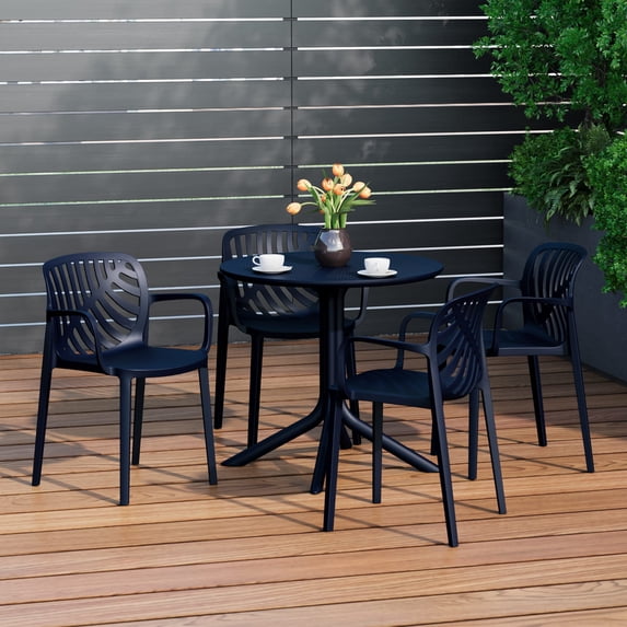 WestinTrends Playa 5-Piece Outdoor Resin Round Patio Dining Table Set with Modern Stackable Patio Dining Chairs, Navy Blue