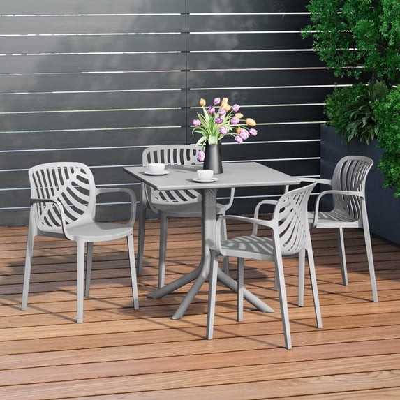 WestinTrends Playa 5-Piece Outdoor Resin Square Patio Dining Table Set with Modern Stackable Patio Dining Chairs, Gray