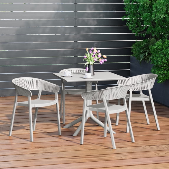WestinTrends Playa 5-Piece Modern Patio Square Dining Table Set with Stackable Patio Dining Chairs, Gray