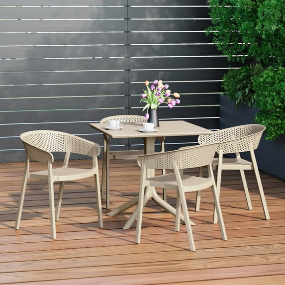 WestinTrends Playa 5-Piece Modern Patio Square Dining Table Set with Stackable Patio Dining Chairs, Sand