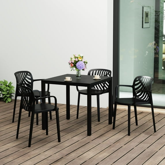 WestinTrends Playa 5-Piece Outdoor Square Dining Table Patio Set with Stackable Patio Dining Chairs, Black