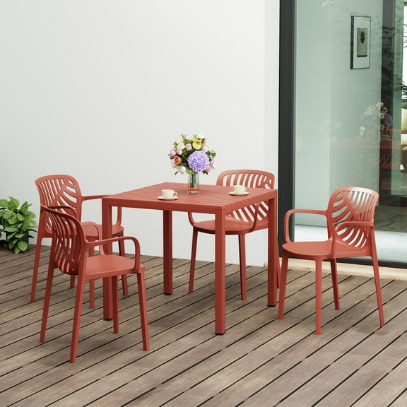 WestinTrends Playa 5-Piece Outdoor Square Dining Table Patio Set with Stackable Patio Dining Chairs, Red