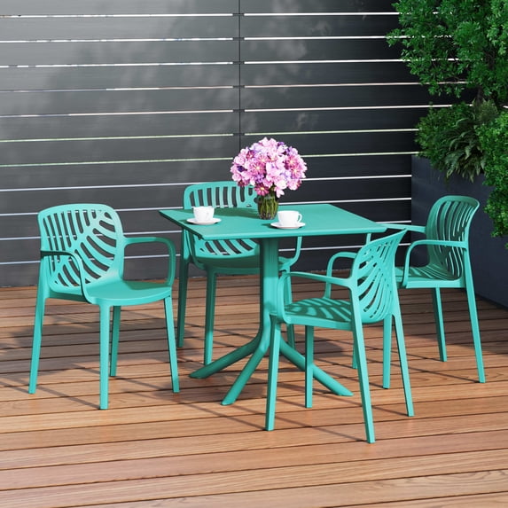 WestinTrends Playa 5-Piece Outdoor Square Patio Dining Table Set with Stackable Patio Dining Chairs, Turquoise