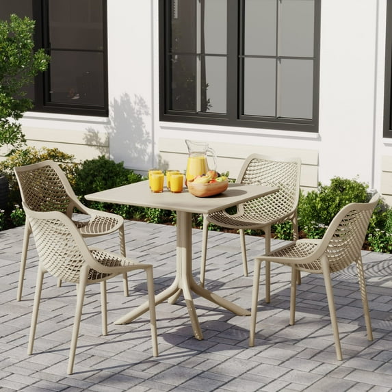 WestinTrends Playa 5-Piece Resin Square Patio Dining Table Set with Stackable Patio Dining Chairs, Sand