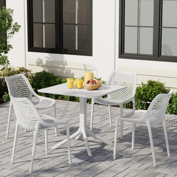 WestinTrends Playa 5-Piece Resin Square Patio Dining Table Set with Stackable Patio Dining Chairs, White