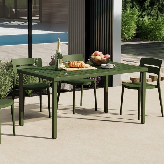 WestinTrends Playa 59" Iron Metal Outdoor Rectangular Patio Dining Table For 6, Olive Green