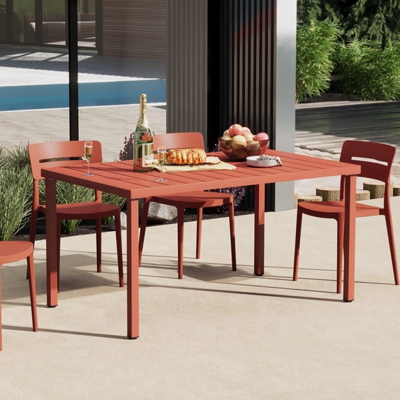 WestinTrends Playa 59" Iron Metal Outdoor Rectangular Patio Dining Table For 6, Red