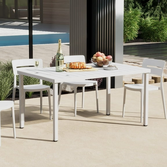 WestinTrends Playa 59" Iron Metal Outdoor Rectangular Patio Dining Table For 6, White