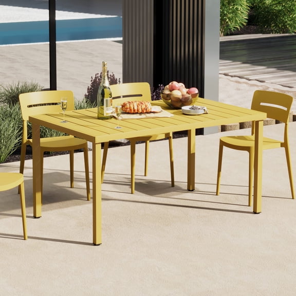 WestinTrends Playa 59" Iron Metal Outdoor Rectangular Patio Dining Table For 6, Yellow