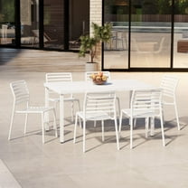 WestinTrends Playa 7-Piece Metal Rectangular Patio Dining Table Set With Stackable Plastic Dining Chairs For 6, White