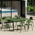 thumbnail image 1 of WestinTrends Playa 7-Piece Outdoor Rectangular Metal Patio Dining Table Set With Mid-Century Modern Stackable Patio Side Chairs, Olive Green, 1 of 15