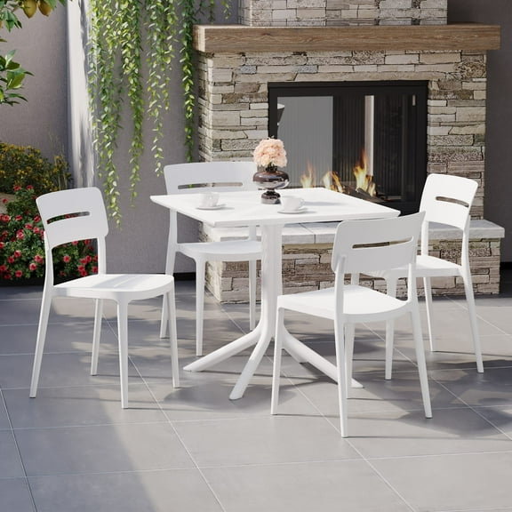 WestinTrends Playa Modern 5-Piece Resin Patio Dining Table Set with Stackable Patio Dining Chairs, White