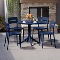thumbnail image 1 of WestinTrends Playa Modern 5-Piece Resin Round Patio Dining Table Set with Stackable Patio Dining Chairs, Navy Blue, 1 of 13