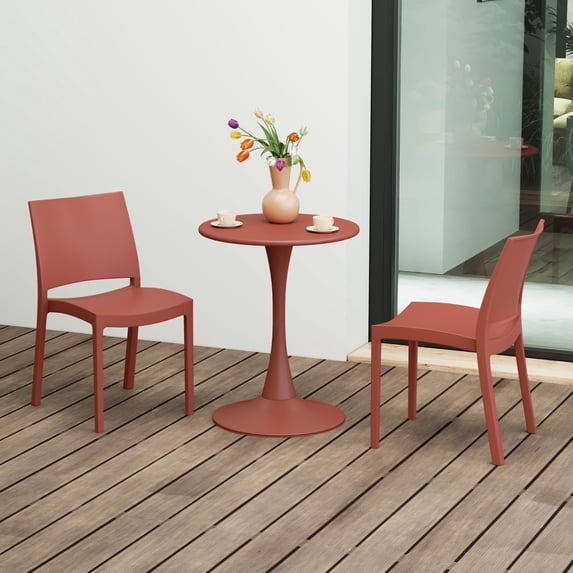 WestinTrends Playa Modern Polypropylene Stackable Plastic Patio Dining Chair (Set of 2), Red