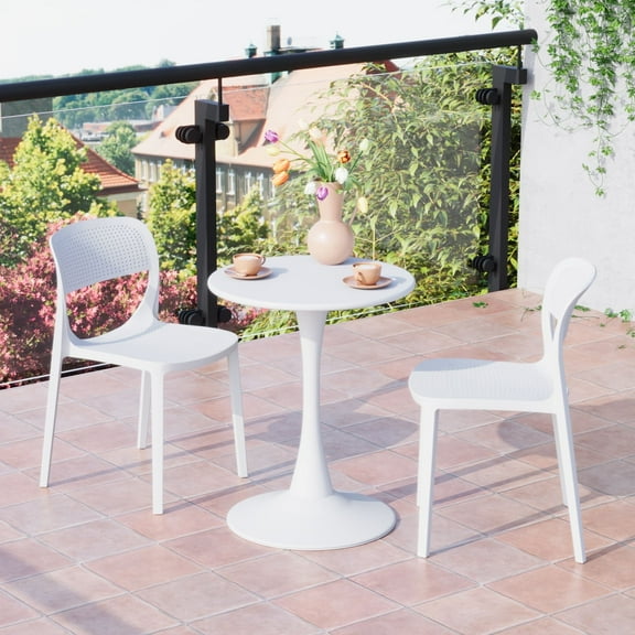WestinTrends Playa Modern Stackable Plastic Resin Patio Dining Side Chair (Set of 2), White