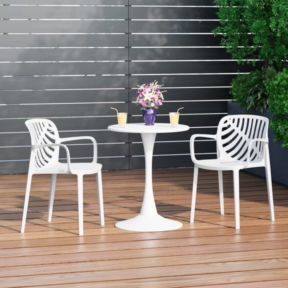 WestinTrends Playa Outdoor Modern Stackable Patio Dining Armchairs (Set of 2), White