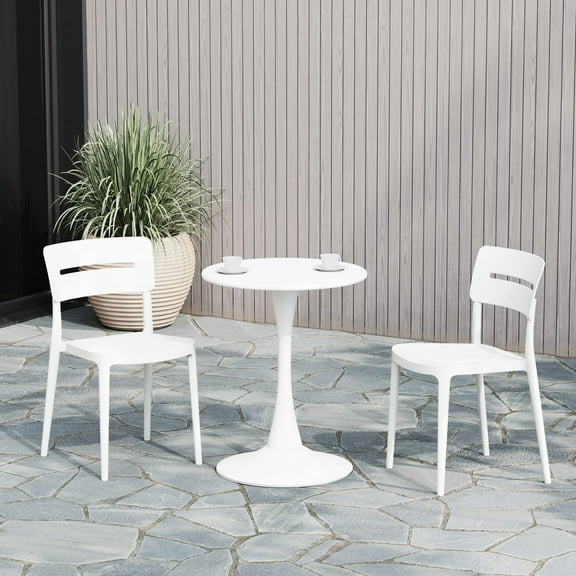 WestinTrends Playa Outdoor Modern Stackable Plastic Patio Dining Chairs (Set of 2), White
