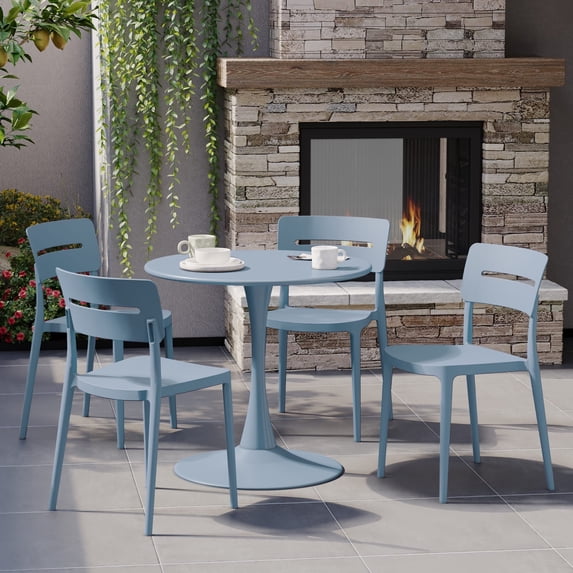 WestinTrends Playa Outdoor Modern Stackable Plastic Patio Dining Chairs (Set of 4), Blue