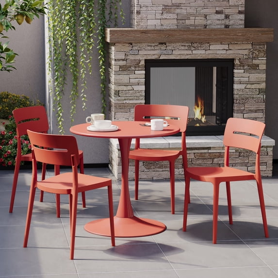 WestinTrends Playa Outdoor Modern Stackable Plastic Patio Dining Chairs (Set of 4), Red